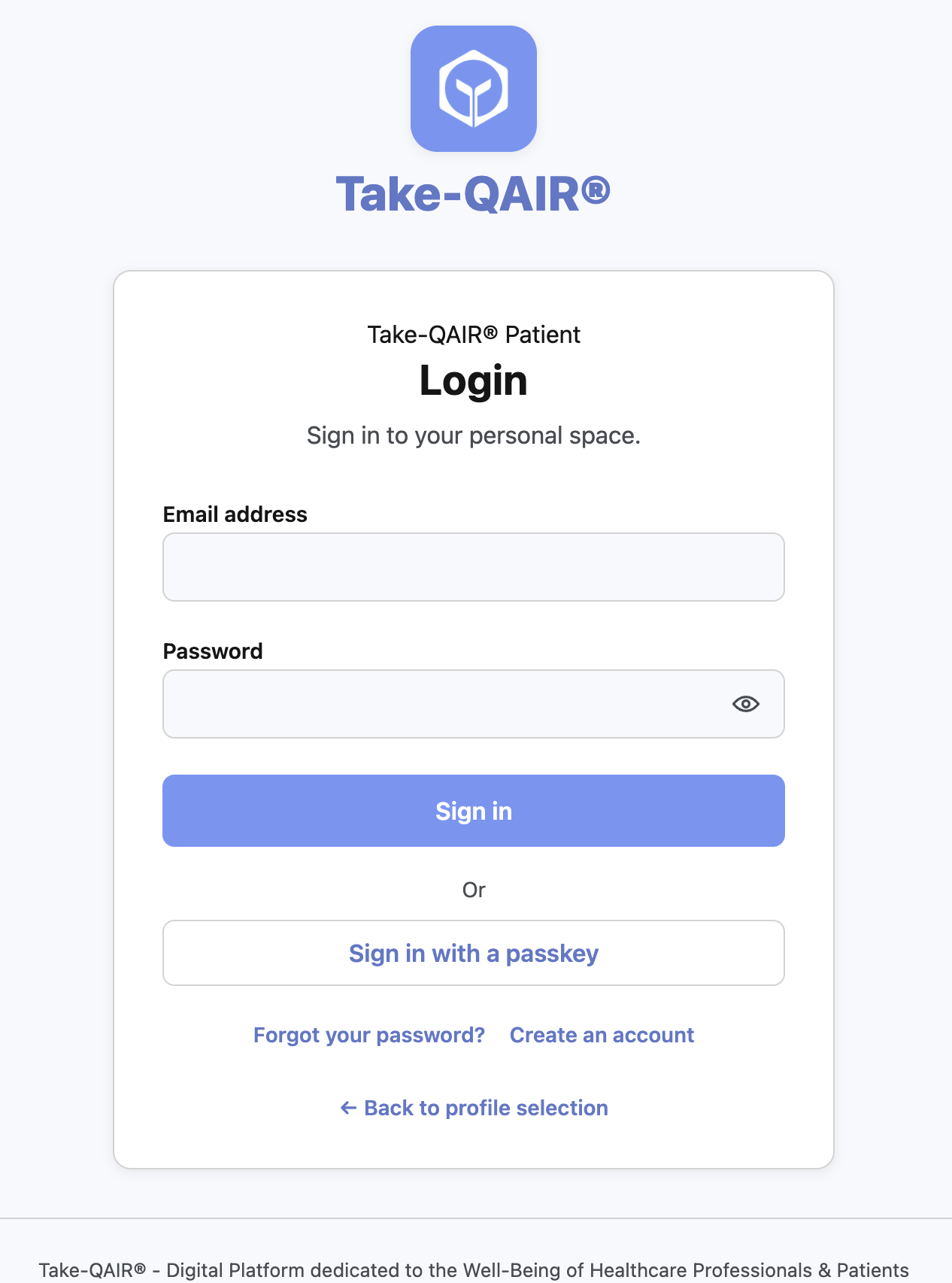 Take-QAIR® login screen