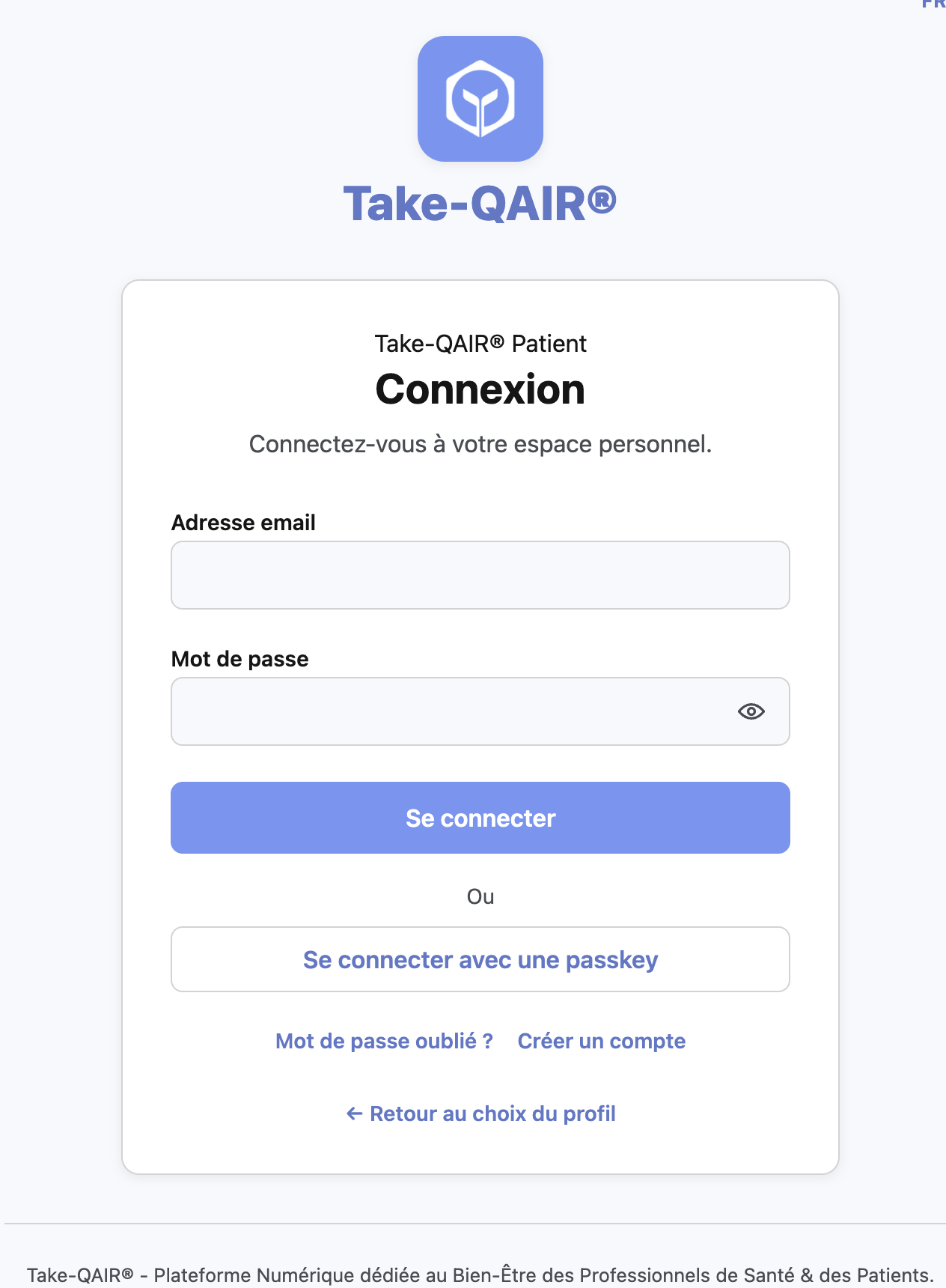 Écran de connexion Take-QAIR®